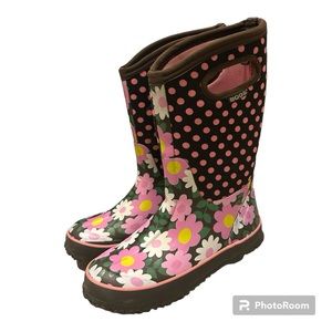 RUBBER FLOWER DOTS GIRLS RAINING BOOTS